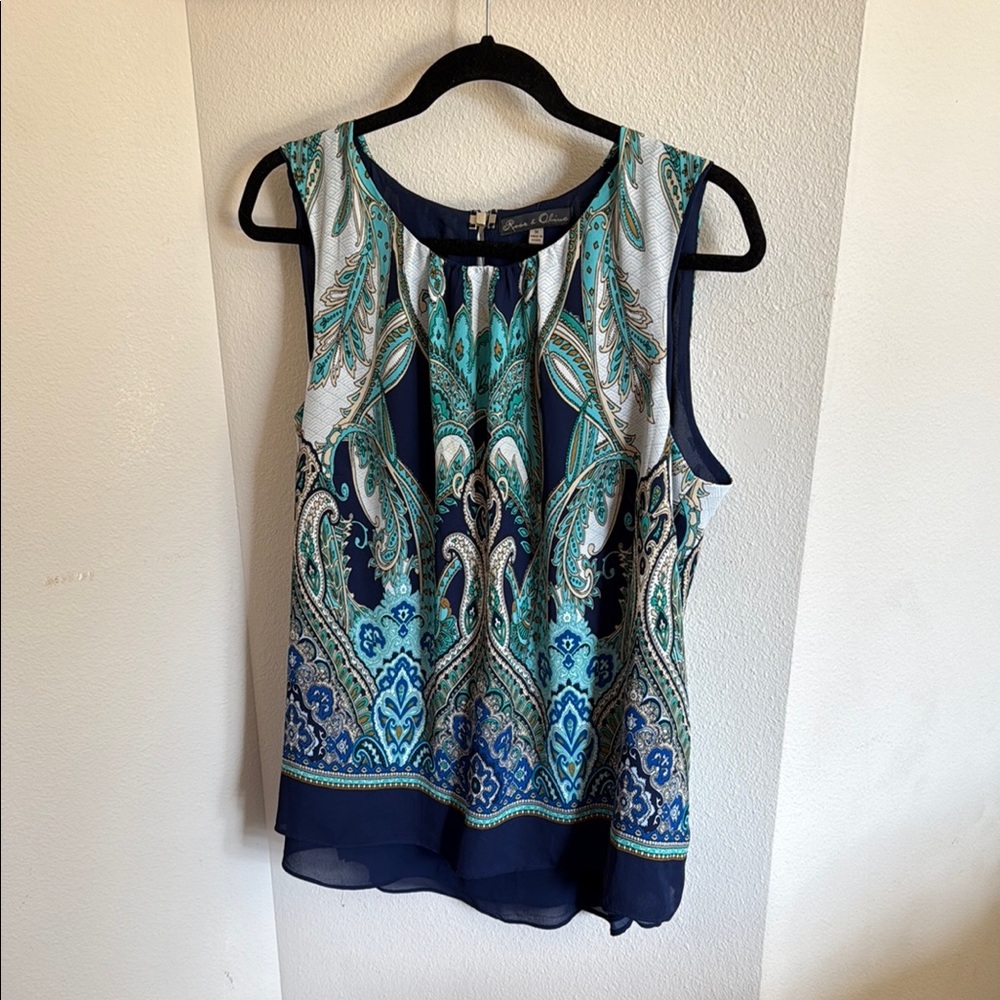 Paisley Print Sleeveless Camisole - Navy & Teal